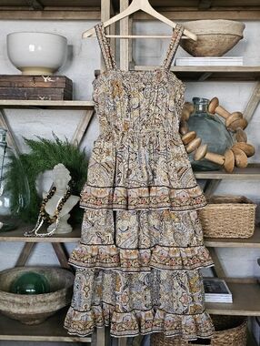 Cleobella Rosalie Tiered Cotton Midi Dress Size L